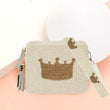 Seed Beaded Queen Crown Crossbody Tassel Box Bag