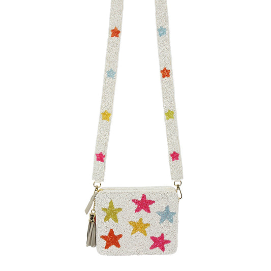 Seed Beaded Stars Colorful Crossbody Tassel Box Bag