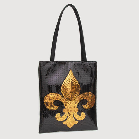 Fleur de Lis Accented Sequin Tote Bag