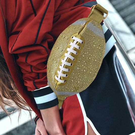 Gold Sparkle Football Shape Fanny Pack Sling Bag