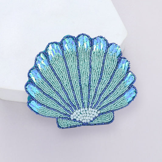 Seashell Mermaid Beach Theme Sequin Beaded Coin Pouch Bag