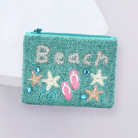 Day At The Beach Beaded Coin Pouch Bag