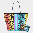 Rainbow Leopard Oversized Tote Bag with Storage Pouch