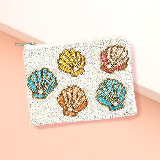 Seashell Seed Beaded Mini Pouch Storage Bag