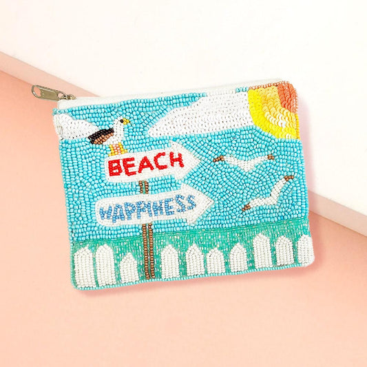 BEACH Message Seed Beaded Mini Pouch Bag