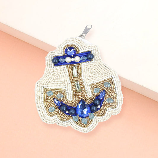 Anchor Theme Beaded Mini Coin Pouch Bag