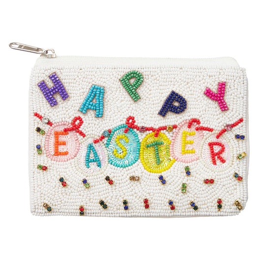 HAPPY EASTER Rhinestone Beaded Mini Pouch Bag
