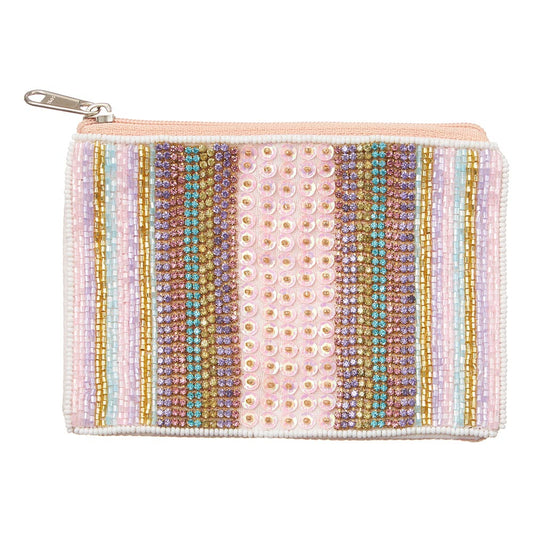 Pink Sequin Seed Beaded Mini Pouch Bag