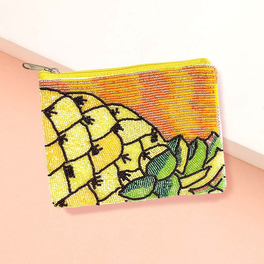 Pineapple Yellow Seed Beaded Mini Pouch Bag