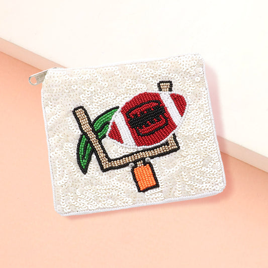 Football Sequin Seed Beaded Mini Pouch Bag