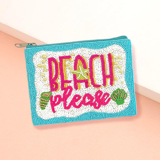 BEACH PLEASE Message Seed Beaded Mini Pouch Bag