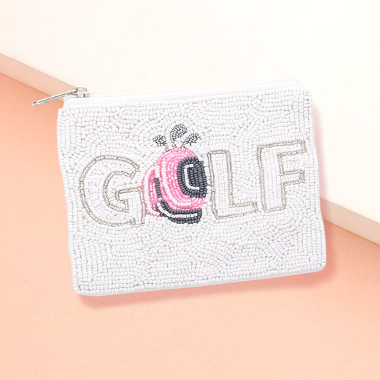 Golf Pattern Seed Beaded Mini Pouch Bag