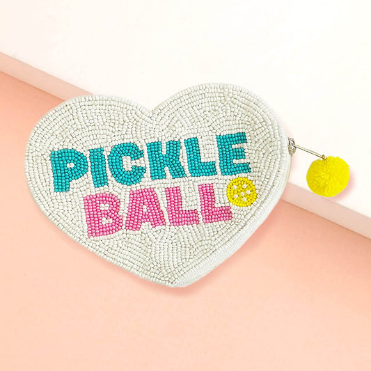 Pickleball Racket Message Seed Beaded Mini Pouch Bag