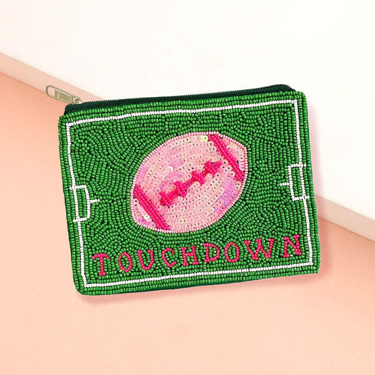 Football Sequin TOUCHDOWN Beaded Mini Pouch Bag