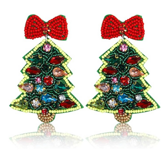 Jewel Embellished Rhinestone Christmas Tree Earrings