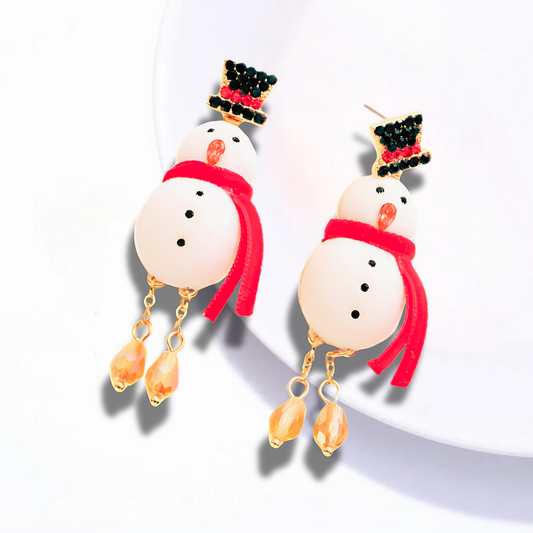 Austrian Crystal Dangling Legs Fuzzy Fun Snowman Earrings