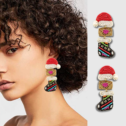 LETTERS TO SANTA Seed Beaded Christmas Holiday Gift Earrings