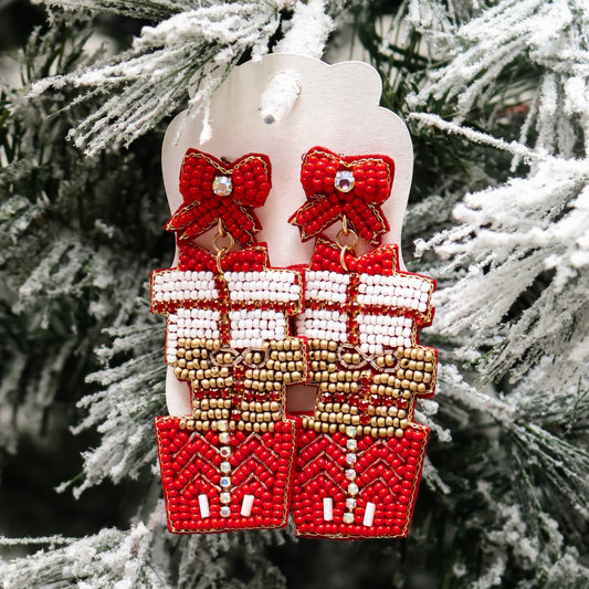 PILE OF PRESENTS Seed Beaded Christmas Holiday Gift Earrings