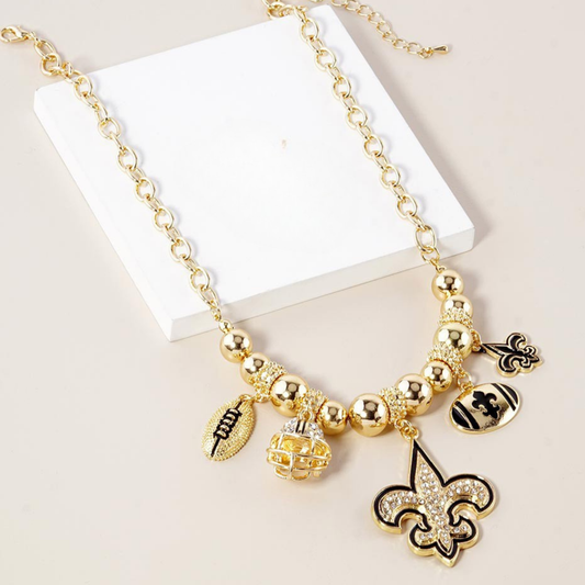 Fleur de Lis Football Charm Necklace
