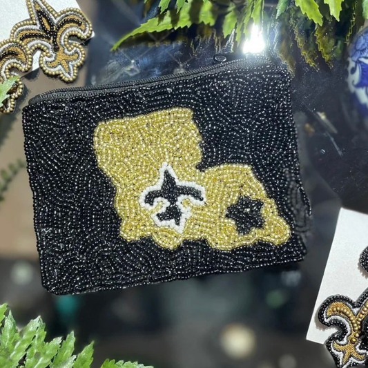 Beaded Fleur de Lis Louisiana Coin Pouch