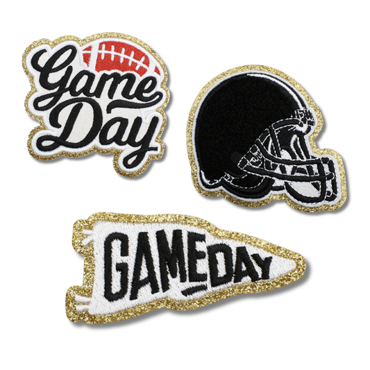 Set of 3 Black Gold Football Team Iron-On Patches