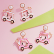Pearl Accent White Enamel Golf Cart Earrings