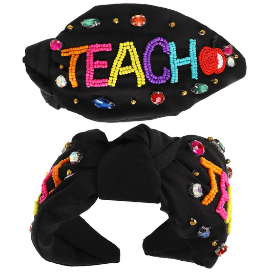 TEACH Black Beaded Crystal Top Knot Headband