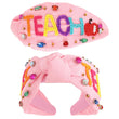TEACH Pink Beaded Crystal Top Knot Headband