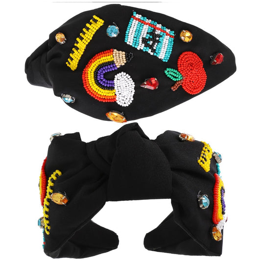 TEACHER Tools Black Beaded Crystal Top Knot Headband