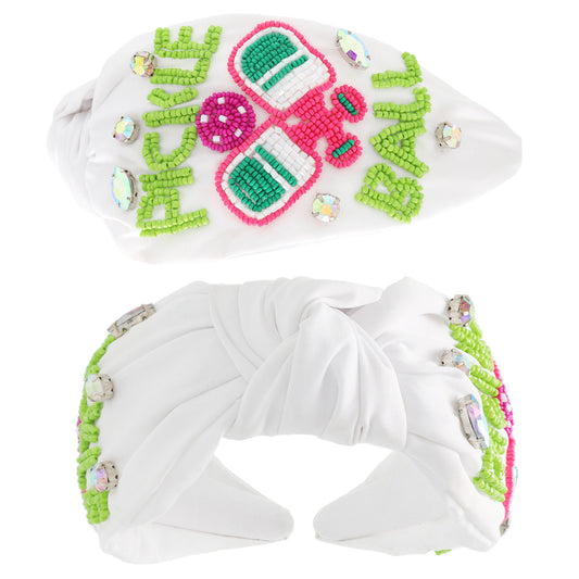 Pickleball Colorful Beaded Boho Fabric Headband