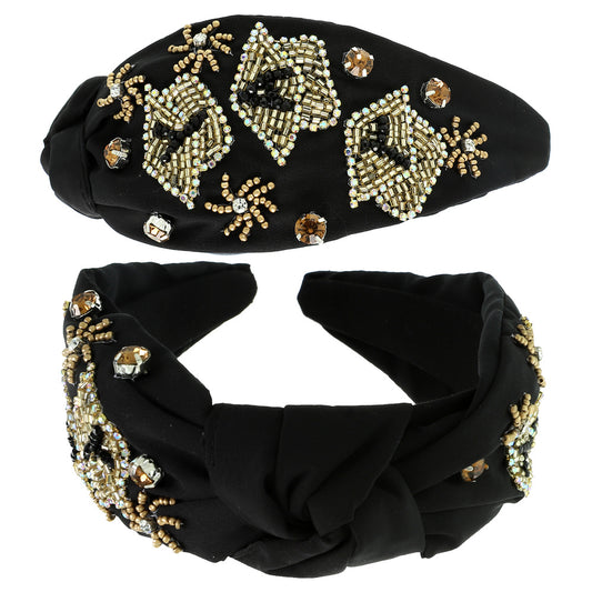 GRADUATION Black YAY Sequin Crystal Top Knot Headband