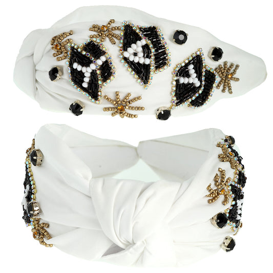 GRADUATION White YAY Sequin Crystal Top Knot Headband