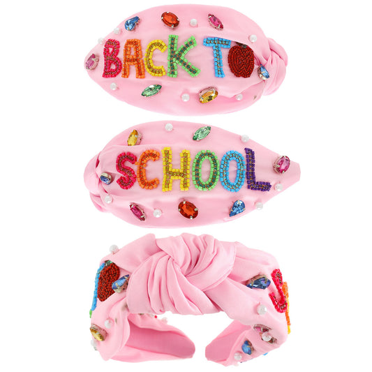 BACK TO SCHOOL Pink Beaded Crystal Top Knot Headband