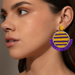 LSU Football Round Fringe Beaded Rhinestone Earrings