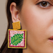 Botanical Leaf Pink Green Autumn Seed Beaded Large Statement Earrings