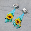 Western Concho Sunflower Seed Beaded Floral Boho Tassel Earrings