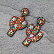 Western Bead & Flower Multi-Color Boho Cactus Earrings
