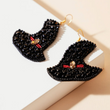 Halloween Witch Theme Broom Hat Ruby Gem Beaded Earrings