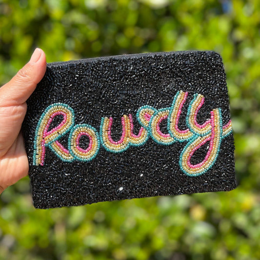 ROWDY Black Seed Beaded Storage Money Coin Pouch