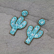 Western Bead & Flower Turquoise Boho Cactus Earrings
