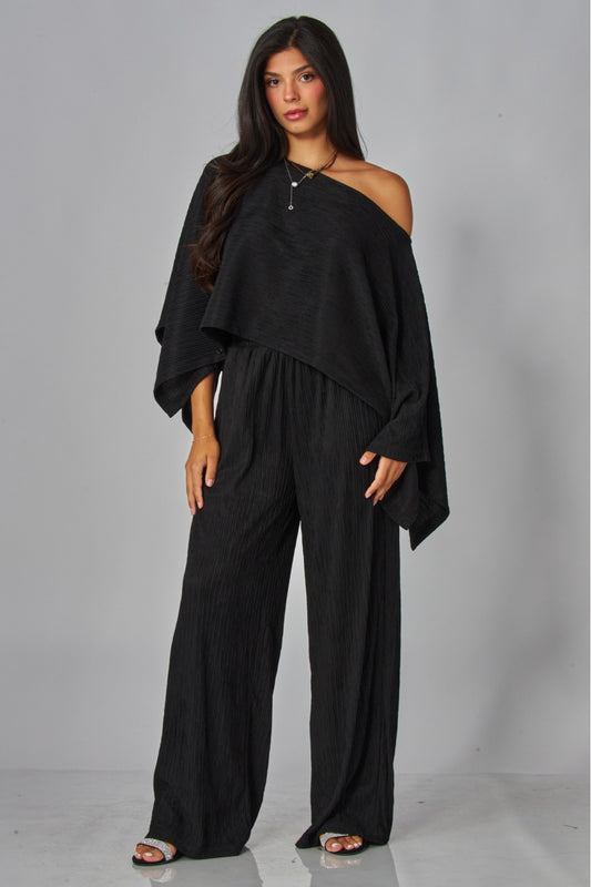 LEISURELY LUXE PANTS SET IN BLACK