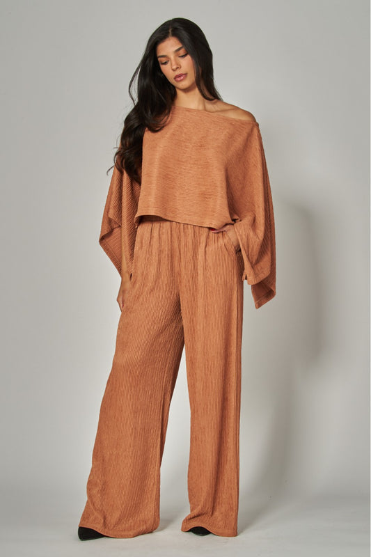 LEISURELY LUXE PANTS SET IN CAMEL