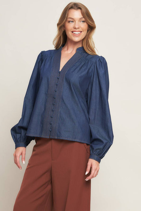 STITCH STORY DENIM TOP