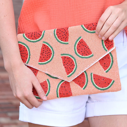 Watermelon Slices Beaded Crossbody Clutch Summer Handbag