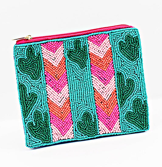 Chevron Cactus Beaded Purse Money Storage Pouch