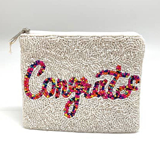 Congratulations Congrats Beaded Purse Money Storage Pouch