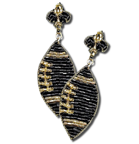 Football Black Gold Team Colors Beaded Earrings