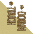 Football TOUCHDOWN Team Colors Gold Beaded Earrings