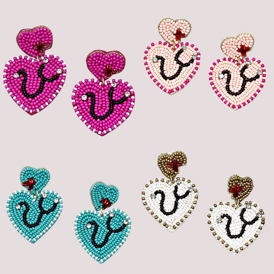 Nurse Doctor Heartbeat Beaded Earrings