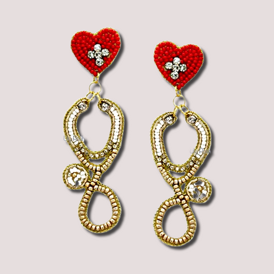 Nurse Doctor Stethoscope Heart Beaded Earrings